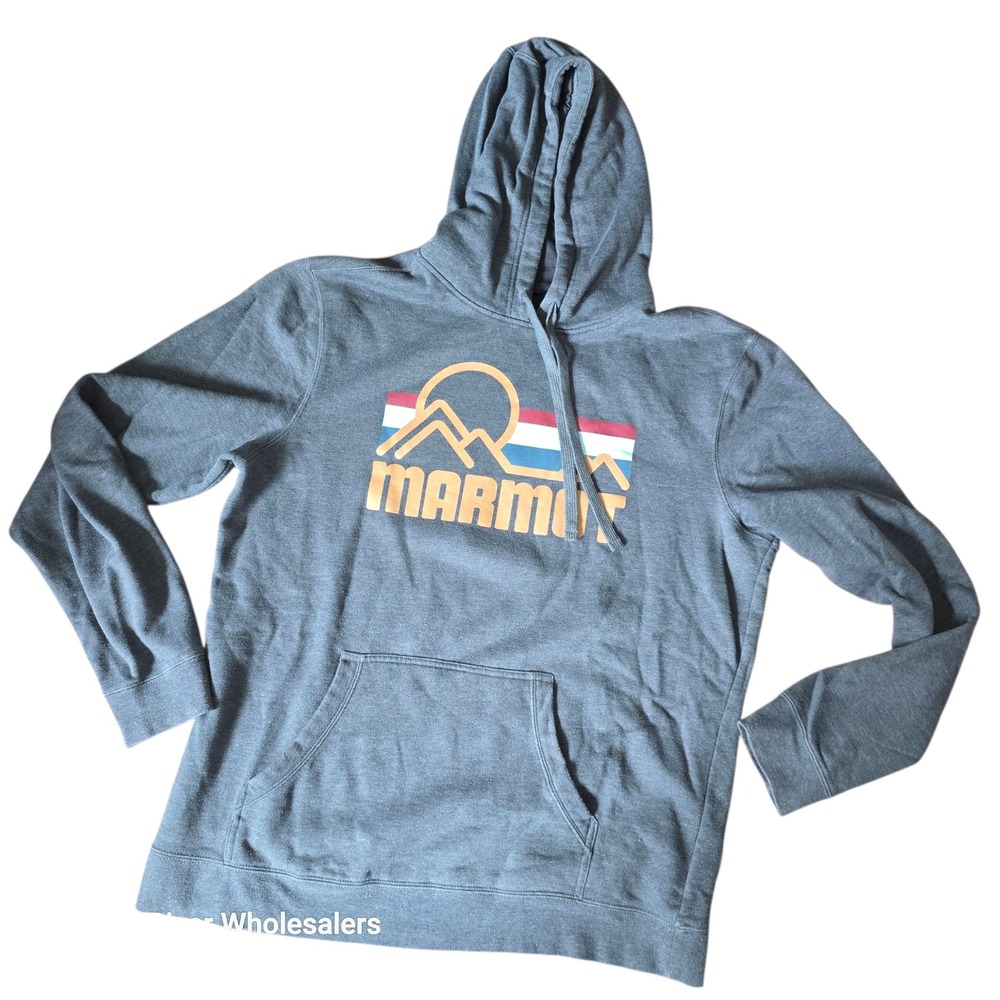 Marmot Logo Graphic Hooded Sweatshirt Pullover Hoodie Grey Mens Size Medium